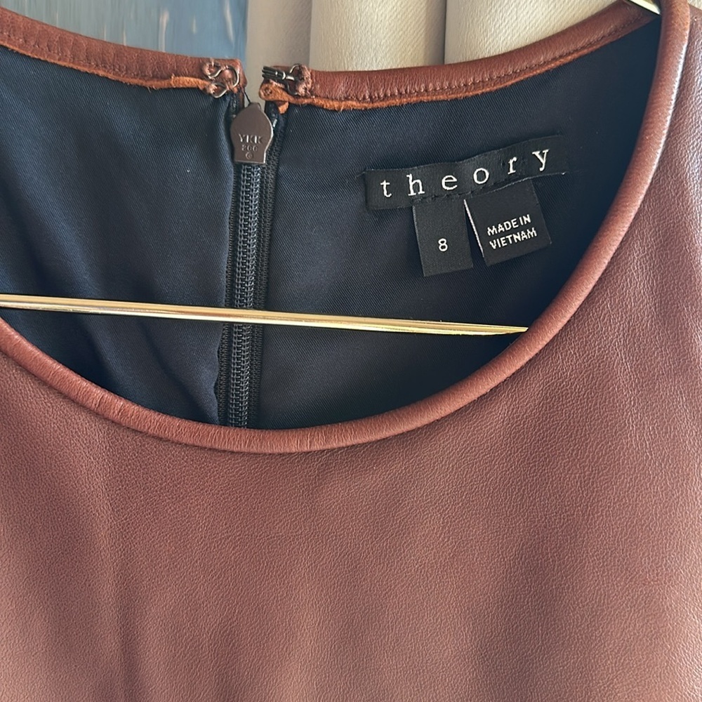 THEORY Calvino W. Heighten Mixed-Media Dress in Tweed and Leather size 8 - Picture 2 of 10